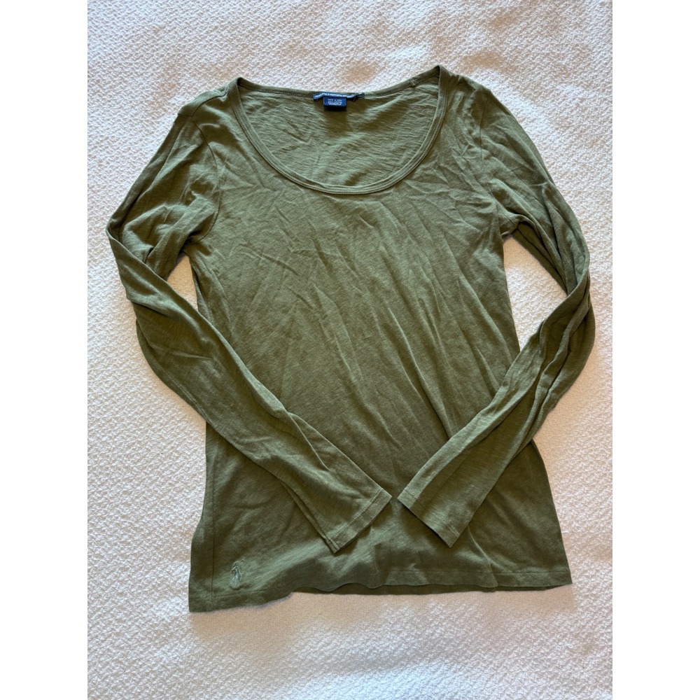 Ralph Lauren Sport Olive Green Slub Cotton Scoop Neck Long Sleeve Tee Medium
